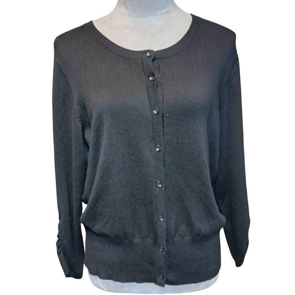 Cato Womens Black Cardigan Sweater Plus Size 14/16W Ruched Sleeves Polished NEW